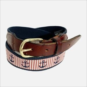 Chatham T Company Leather and Anchor / Stripes  Printed on Cotton Canvas Belt ⚓️